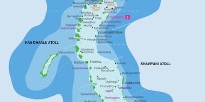 Карта Мальдыўскіх выспаў і суседніх краін