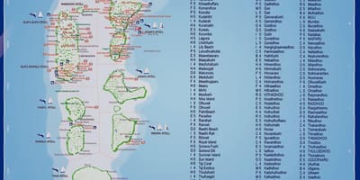 Карта курорты Мальдыўскіх выспаў